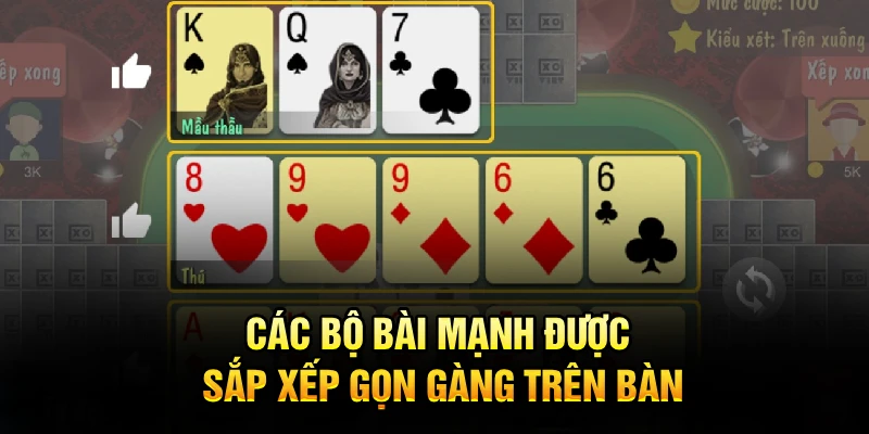 Các bộ bài mạnh được sắp xếp gọn gàng trên bàn